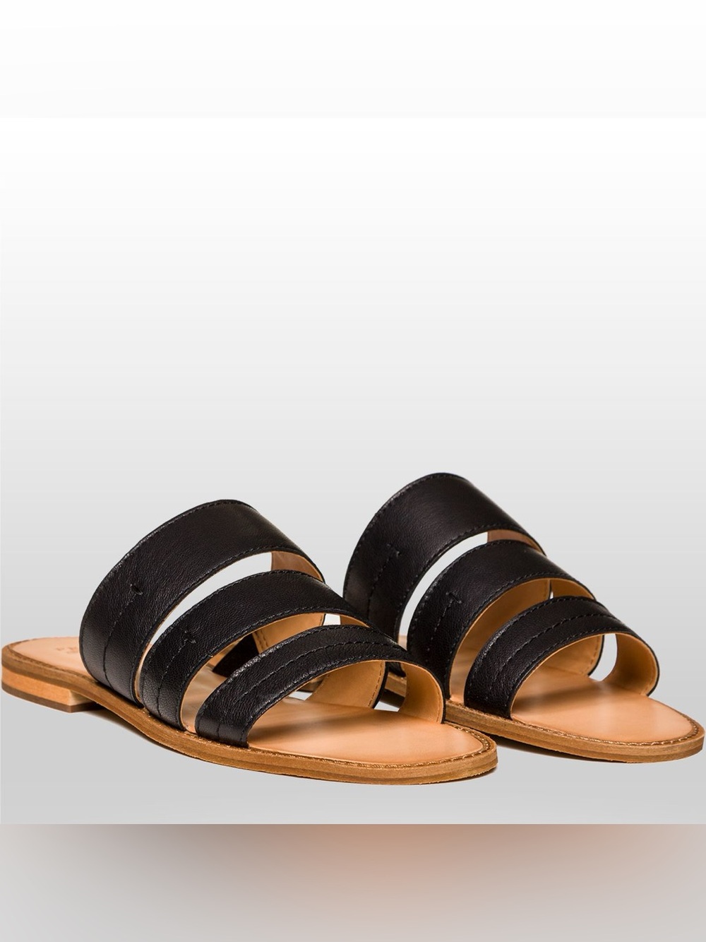 Frye Evie Black Three Band Leather Slide Sandals 9.5